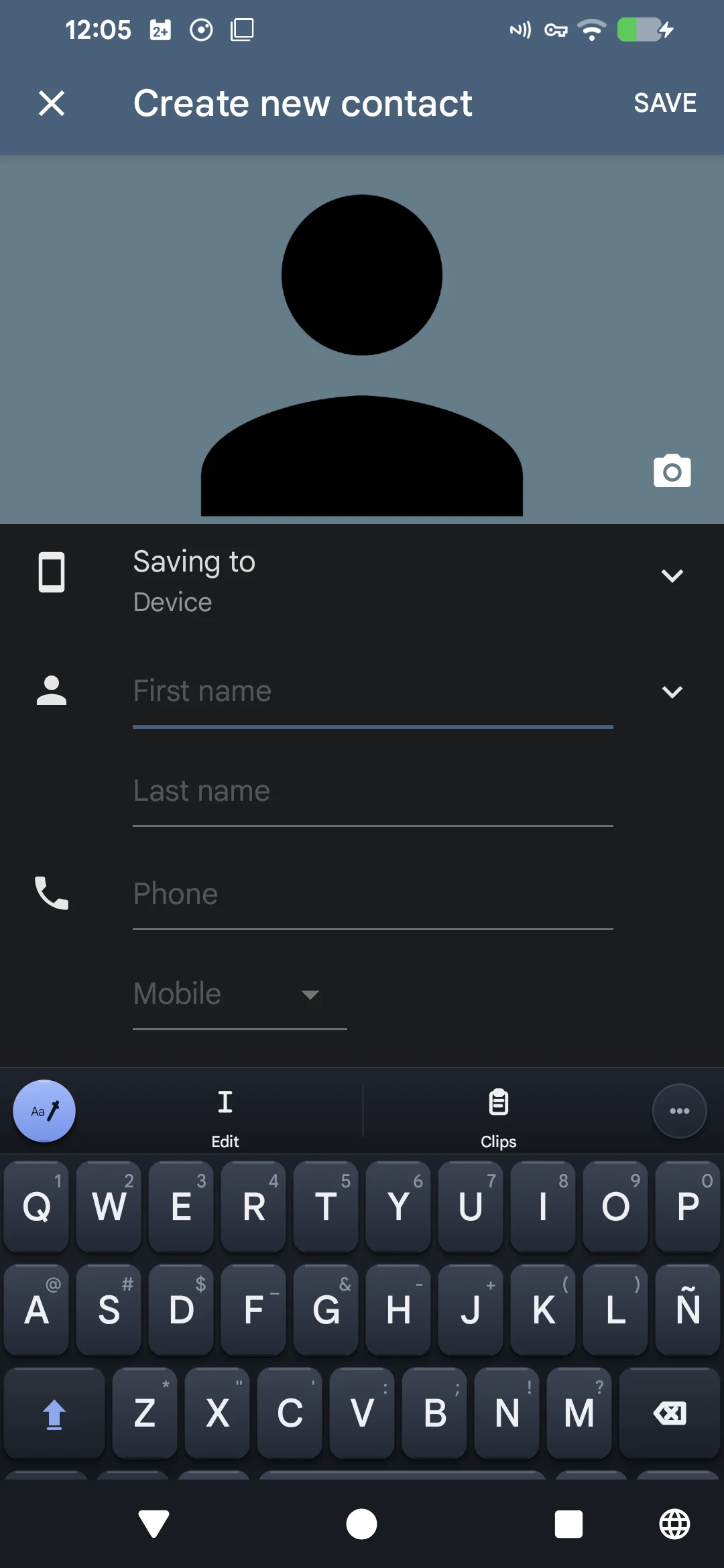 Current SottoKey keyboard running inside the Android Contacts app